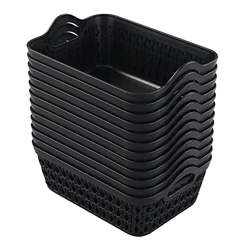 12-Pack Mini Plastic Storage Basket Trays with Handle, Black - size: mini