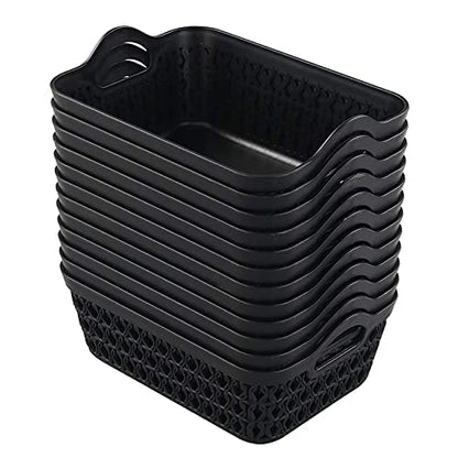 12-Pack Mini Plastic Storage Basket Trays with Handle, Black - size: mini