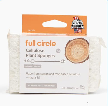 Full Circle 100% Plant-Based Cellulose Sponges – Pack of 3 – Plastic-Free, Natural Sponge, No Microplastics, Safe for Nonstick Cookware - size: Plant-Based Cellulose Sponge
