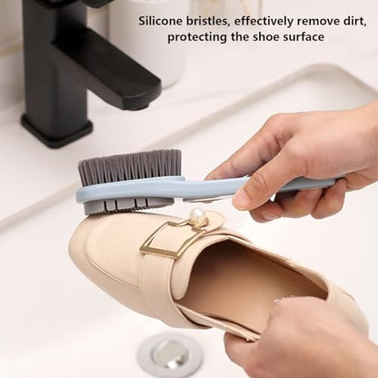2 Pack Laundry Stain Brush Multi Cleaning Brush Double-Sided Soft Bristle Cleaning Brush Long Handle Laundry Brush for Stain Removal Shoes Clothes Scrub Brush Silicone Soft Brush, Sole Cleaning