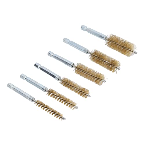 6PCS Brass Bore Cleaning Brush Set 8 19mm Diameter with 1 4 Inch Hex Shank Compatible with Drills for Engine Cylinder Pipe Maintenance - size: Brass Wire (Yellow)