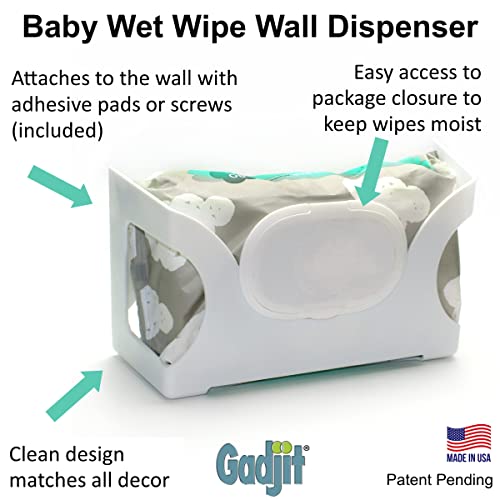 Gadjit Baby Wet Wipes Wall Dispenser | Mounts on Wall, Holds Up to 84 Count Pack | Keeps Wipes Within Easy Reach of Messes (Gray) - color: Gray