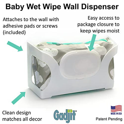 Gadjit Baby Wet Wipes Wall Dispenser | Mounts on Wall, Holds Up to 84 Count Pack | Keeps Wipes Within Easy Reach of Messes (Gray) - color: Gray