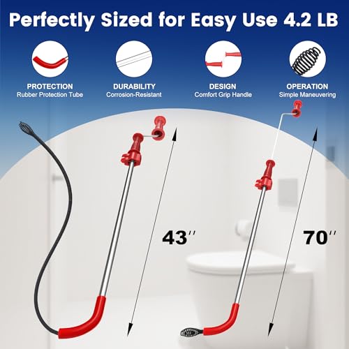 59787 Model K-3 Toilet Auger Clog Remover Toilet Snake for Unclogging with 3-Foot Snake and Bulb Head, Toilet Auger Snake for Unclogging Toilets for Home, Office, School, and More