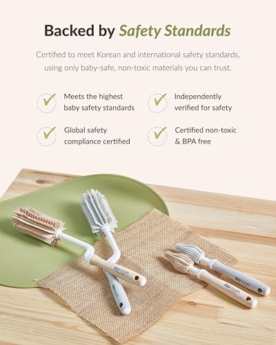 Moyuum Silicone Baby Bottle and Nipple Brush Set | Made in Korea, 360 Degree Rotating Handle, Soft Bristles, Hanging Hole for Quick Drying and Storage, Dishwasher Safe (Cool Grey) - color: Cool Grey