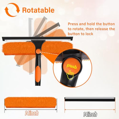 14" Extra-Wide Window Squeegee with Extension Pole, 26FT High Reach Window Cleaning Kit with- 2-in-1 Professional Window Scrubber & 5-20FT Extension Pole, for Indoor & Outdoor High Windows,RVs - size: 14"-20FT