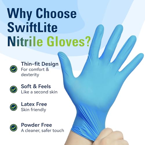 SWIFTLITE Nitrile Gloves, Food Safe Disposable Gloves Latex Free, Blue Rubber Gloves Powder Free for Cooking and Cleaning - size: X-Large