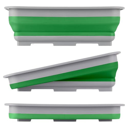 Collapsible Bucket for Cleaning - 7.27L Foldable Wash Bin Dish Tub - Collapsible Wash Basin or Camping Sink for Beach, Tailgating, or Soaking Laundry - Cleaning Supplies by Wakeman (Green)