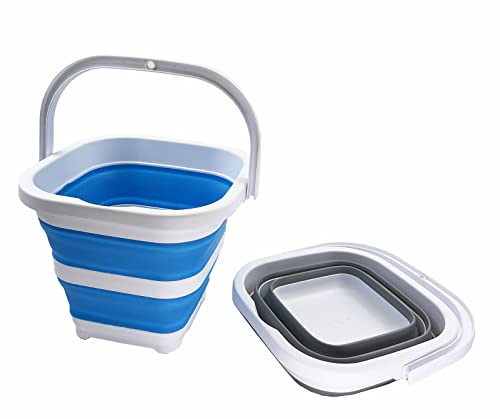 SAMMART Collapsible Rectangular Cleaning Bucket 5L (1.3 Gallon)- Foldable Camping Beach Sand Water Pot Pail- Portable Space Saving Tub for Household, Outdoor Car Washing (Grey + Sky Blue (Set of 2)) - color: Grey + Sky Blue (Set of 2)