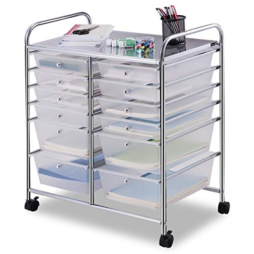 Giantex 12 Drawer Rolling Storage Cart Tools Scrapbook Paper Office School Organizer (White) - color: Clear White, size: 12 Drawer-25"x15"x29.5"