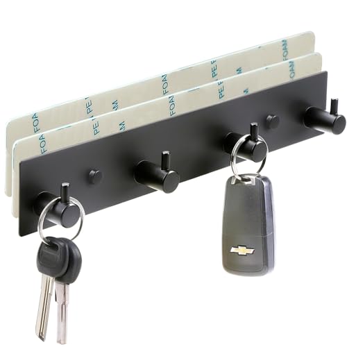 VIRFIN Key Hooks for Wall, Self Adhesive Key Holder for Wall with 2 Self-Adhesive Tapes, No Damage Key Holder Rack for Wall with 4 Key Hooks for Entryway, Door, Bathroom, Kitchen - size: 4 Hooks