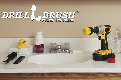 Cleaning Supplies - Drill Brush - Grout Cleaner - 2-inch Long Bristle Spin Brush Set - Bird Bath - Gnome - Scrubber - Bathroom Accessories - Shower Curtain - Bath Mat - Shower Cleaner - Rust - Calcium - color: Red / Yellow
