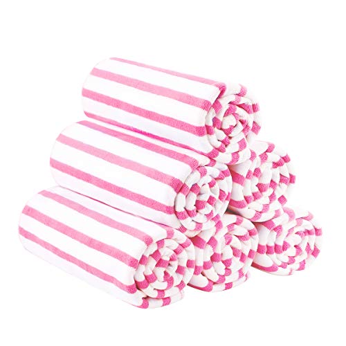JML Microfiber Beach Towels Set of 6, 27" x 55", Cabana Stripe Pink | Hanging Loop, Soft, Absorbent & Quick Dry, Lint Free, Fade Resistant, for Travel, Summer Party, Swimming, Pool, Yoga, Camping - color: Stripe Pink, size: 6 Pack-27" x 55"