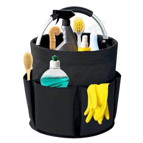 Cleaning Caddy with Handle, 17L Foldable Cleaning Supplies Organizer, Portable Storage Basket, Cleaning Supply Caddy, Multifunctional Cleaning Bucket Bag for Garden, Home, Kitchen (Black) - color: Black