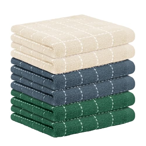 Nialnant 6 Pack Terry Kitchen Towels, Dish Cloths for Washing Dishes, 100% Cotton Reusable Cleaning Rag,Ultra Soft Absorbent, Quick Drying Dish Towels for Kitchen,12x12 Inches - color: Beige+gray+dark Green, size: 12 x 12 in - 6PCS