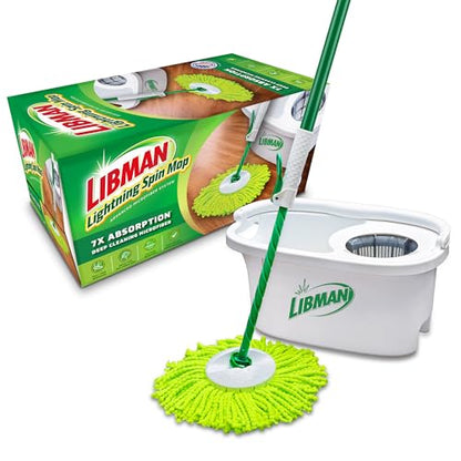 Libman Lightning Spin Mop System | Mop and Bucket with Wringer Set | Spin Mop | Mops for Floor Cleaning | Hardwood Floor Mop | 1 Total Mop Head Included - style: Spin Mop