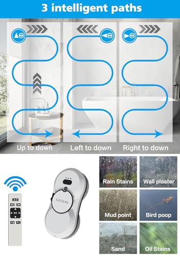 Window Cleaning Robot, Automatic Window Cleaner with Water Spray for Windows/Tiles/Class Door, Inside/Outside, 5600Pa Suction Power, 3.0 Path Planning, Remote Control