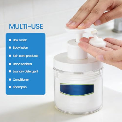 Pump Bottle Dispenser for Conditioner,17 oz Refillable Clear Lotion Jar for Shower Hand Soap Shampoo,2 Pcs Wide Mouth Plastic Empty Container for Bathroom Kitchen