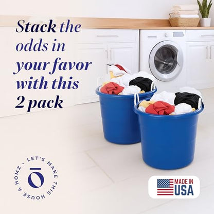 Homz 2 Pack of 17 Gallon Storage Buckets, Durable Plastic Containers, Sturdy Rope Handles, Large Tubs for Sports Equipment, Party Cooler, Gardening, Toys and Laundry, Blue - color: Cobalt Blue