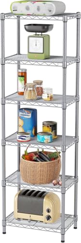 SINGAYE 6 Tier Shelf Wire Shelving Adjustable Storage Shelves Rack Standing Units for Kitchen Closet Laundry Bathroom Organizers Metal Pantry Narrow Mesh Gaps 10" D x 16" W x 60" H Gray - color: Grey, size: 6 Tier 10"Dx16"Wx60"H