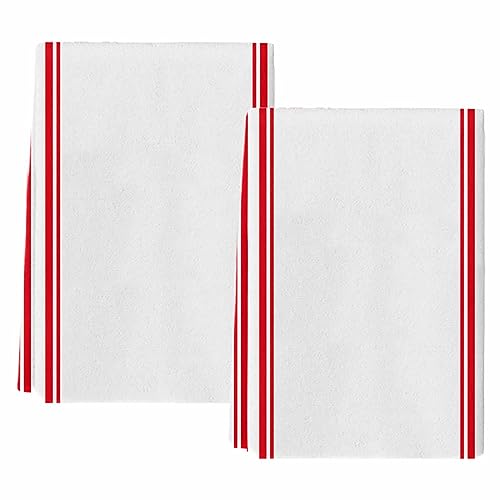 Chic D Red White Stripe Kitchen Towel Set of 2, Absorbent Microfiber Hand Towels for Kitchen Bathroom Bar Decorative Simple Stripes Ultra Soft Resuable Cleaning Cloths Washable Fast Drying - size: 2PCS-18" x 28"