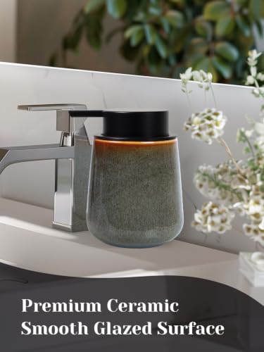 INGOFIN Ceramic Lotion Dispenser - 12 oz Refillable Hand Soap Dispenser Bathroom, Modern Liquid Dispenser with Pump, Dish Soap Dispenser for Kitchen,Kiln-Glazed Green - color: Kiln-glazed Green-liquid