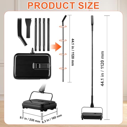 Carpet Sweeper, 7.87 in Sweeping Paths, Floor Sweeper Manual Non Electric, 300 ml Dustbin Capacity with Comb for Home Office Rugs Hardwood Surfaces Wood Floors Laminate, Cleans Dust Pet Hair