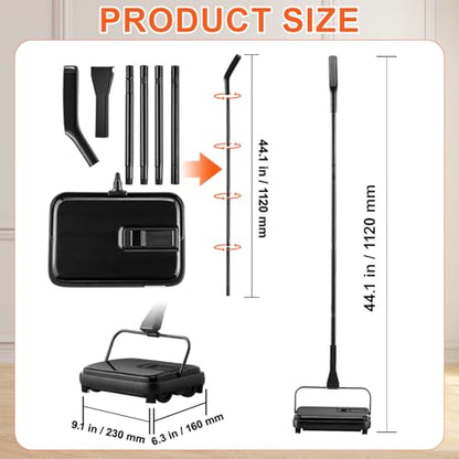 Carpet Sweeper, 7.87 in Sweeping Paths, Floor Sweeper Manual Non Electric, 300 ml Dustbin Capacity with Comb for Home Office Rugs Hardwood Surfaces Wood Floors Laminate, Cleans Dust Pet Hair