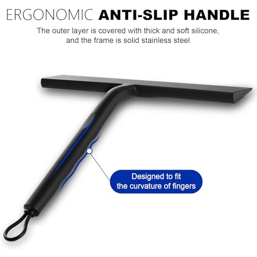 wlich Shower Squeegee for Glass Doors and Bathroom, Stainless Steel with Silicone Blade, Window and Mirror Cleaner with No-Drill Hook, Streak-Free Cleaning Tool - size: Squeegee with 1 Hooks
