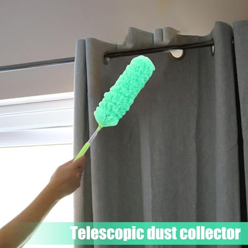 Extendable Feathers Duster Bendable Microfiber Long Handled Duster, Flexible Hand Cobweb Cleaner with Telescoping Pole for Cleaning High Ceiling Fans, Cars, Blinds, Cobweb, Furniture - color: Green