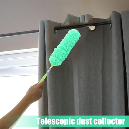 Extendable Feathers Duster Bendable Microfiber Long Handled Duster, Flexible Hand Cobweb Cleaner with Telescoping Pole for Cleaning High Ceiling Fans, Cars, Blinds, Cobweb, Furniture - color: Green