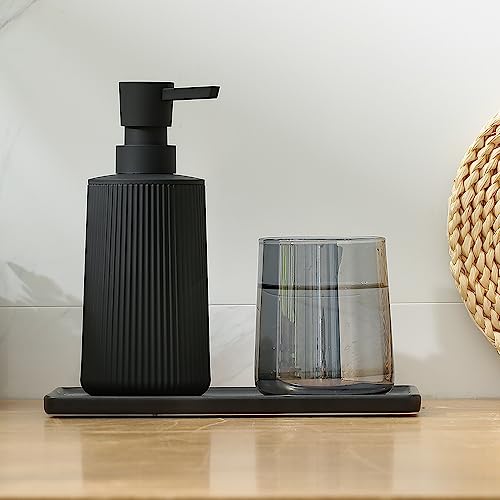 Small Soap Dispenser for Bathroom and Kitchen, Modern Farmhouse Striped Style Plastic Hand Soap Dish Soap Dispenser with Pump Matte Black - color: Black