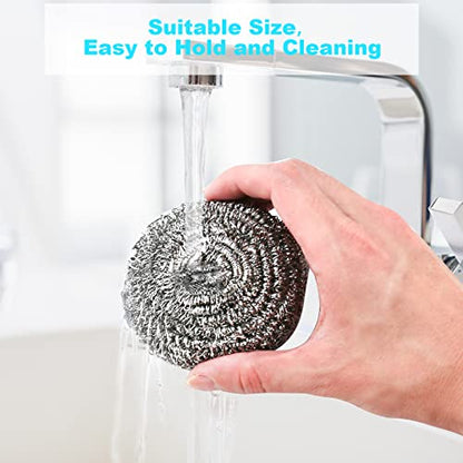 15 Pack Steel Wool Scrubber, Metal Kitchen Scrubbing Sponges, Dishwashing Scouring Pads Heavy Duty, Premium Stainless Steel Scrubbers for Cleaning Dishes Pots and Pans Bathroom Oven (Sliver) by VOPTON