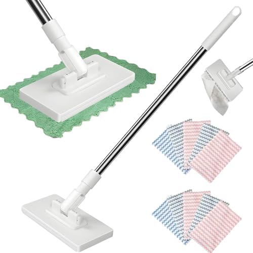 Disposable Dust Mop with Pressure Clamping System, 39 inch Long Handle Wet and Dry Flat Mopping Sweeper Stick with Locking Head & Sweeping Cloths for Multi Surface Floor Cleaning (1 mop+10 Clothes) - color: 1 Mop+10 Clothes