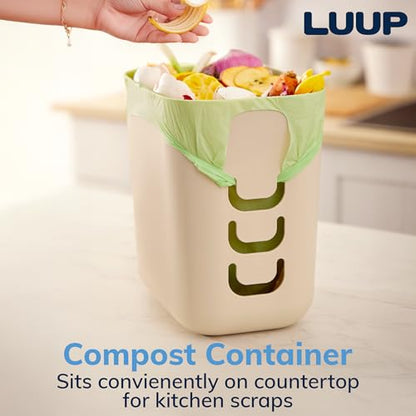 STORi Luup Bathroom Wastebasket, Secure Grocery Bags, Plastic Garbage Container for Vanity, Laundry Room, Kitchen, Office, 2.5 Gallon, Beige, Made in USA - color: Beige
