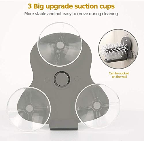 Bar Glass Washer Glass Cleaning Brush with Suction Base 360-Degree Triple Head Design Bottle and Cup Scrubber for Kitchen Sink (Light Gray)