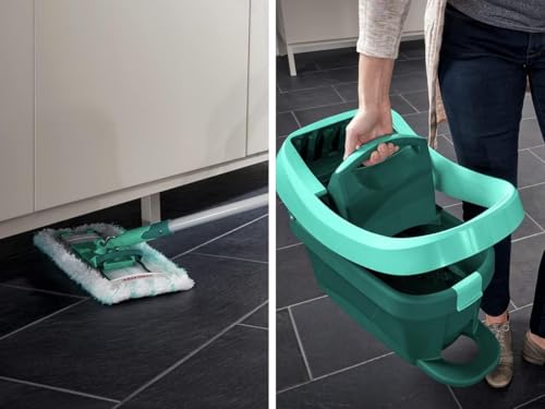 Leifheit Floor Cleaning Profi XL Mop and Bucket Set – 42 cm Microfibre Mop for Large Floors with 360° Joint, Foot-Pedal Wringing System, Heavy Duty 8 L Bucket, Easy Moist or Wet Cleaning, Turquoise - style: Set Mobile