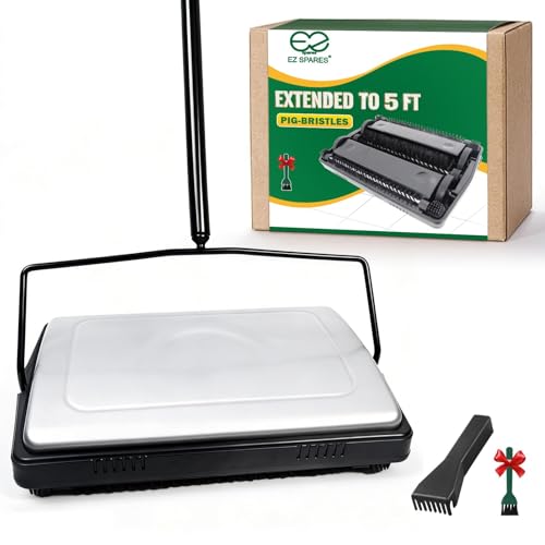EZ SPARES Quiet Carpet Sweeper,Floor Sweeper with Pig-Bristles,Suitable for Carpet Cleaning Power,Roller Brush Strong,Bristle Sweeper,Great for House,Office,Kitchen,Carpet(Silver) - color: Silver