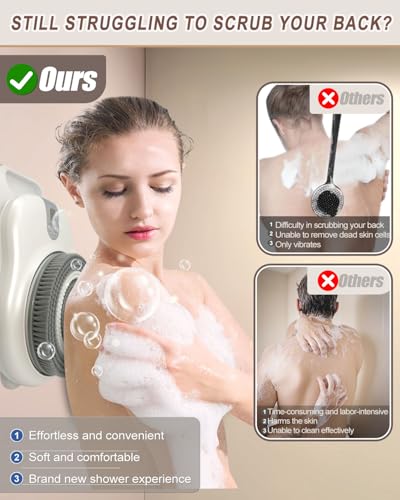 Electric Shower Brush for Body -Wall Mounted Back Scrubber for Shower – Exfoliating Soft Bristles, Hands-Free Wall-Mounted Design, Back Scrubber for Shower, Perfect for Men and Women, Easy to Install - size: 16