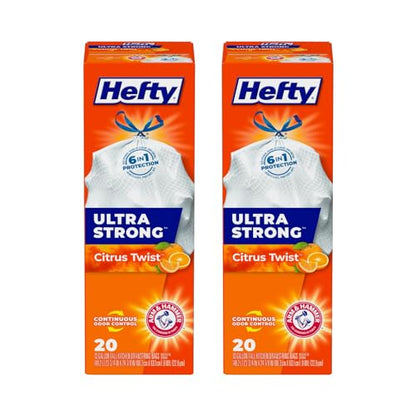 Hefty Ultra Strong Tall Kitchen Trash Bags, Citrus Twist, 13 Gallon 20 Count (Pack of 2) - size: 20 Count (Pack of 2)