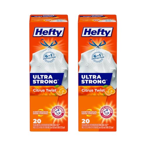 Hefty Ultra Strong Tall Kitchen Trash Bags, Citrus Twist, 13 Gallon 20 Count (Pack of 2) - size: 20 Count (Pack of 2)