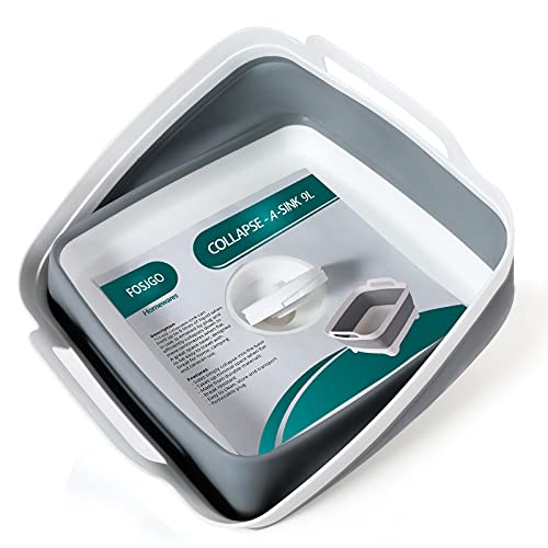 FOSJGO Collapsible Dish Basin with Drain Plug, 2.4 Gal (9L) Space-Saving Foldable Sink, Wash Basin for Kitchen, Baby Bottles, Vegetable Washing, Camping, RV and Party Beverage Tubs (gray) - color: Gray