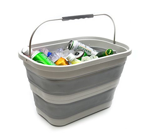 SAMMART 20.8L (5.49Gallon) Collapsible Rectangular Handy Basket/Bucket, Foldable Mop Bucket for House Cleaning, Car Washing, Portable Handy Laundry Storage (S. Grey)