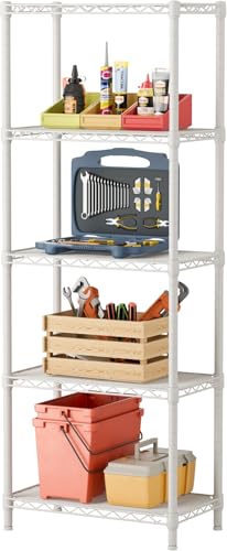 SINGAYE 5 Small Wire Shelves Kitchen Pantry Close Home Organizers and Storage Bathroom Shelf Laundry Room Organization Adjustable Book Metal Garage Shelving Unit - color: White, size: 5-Tier 9.92"D X 15.72"W X 55."H