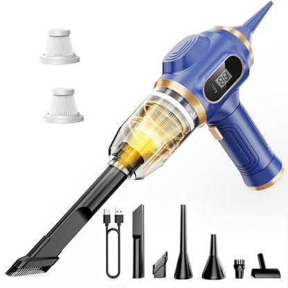 Car Vacuum Portable Cordless 17000Pa Cordless Mini Handheld Vacuums with LCD Display and Multi-Nozzles, High Power Wet and Dry for Car, Home, Office, Pet, Compact and Portable Design