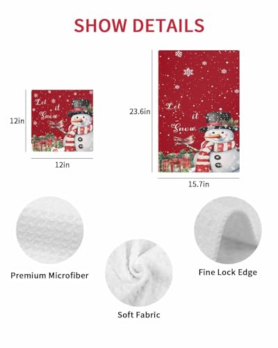 Christmas Red Dish Towels Set, Waffle Weave Kitchen Towels 2 Pieces, Snowman Snowflake Berry Bird Microfiber Hair Face Bath Tea Towel Absorbent Quick Drying Cleaning Dish Cloths, 12"x12" - color: Red, size: 2PCS,12"x12"