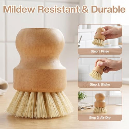 Wooden Dish Brush with Metal Stand Handheld Bamboo Wok Brush Scrubber for Dishes Pans Pots Fruit and Veggie Washing(1,Beige) - color: Beige