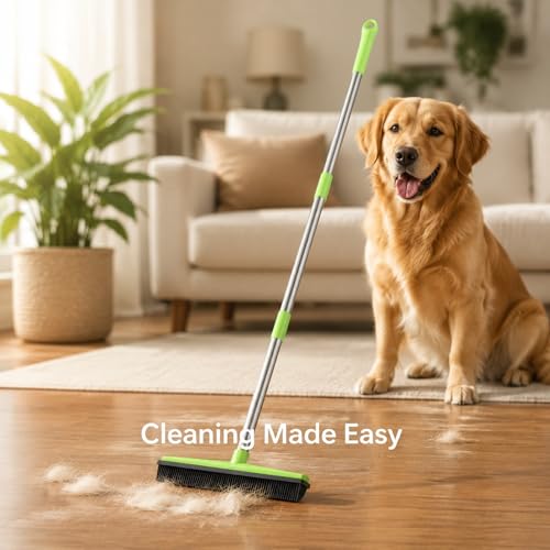 Carpet Rake for Pet Hair Removal, Rubber Broom Cleaning Brush, Telescopic Floor Broom, Pink, Adjustable Length - Multi - Functional, Non - Stick Hair Removal, Ideal for Home and (Green) - color: Green