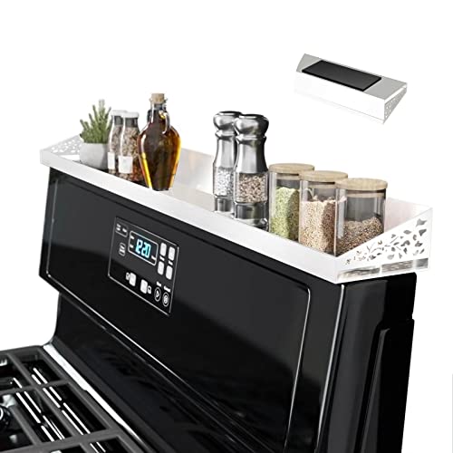 STUTOV 30" Magnetic Stove Top Shelf – Magnetic White Spice Rack and Seasoning Organizer – Kitchen Shelf for Back of Stove – Over Stove Storage Organizer - color: White