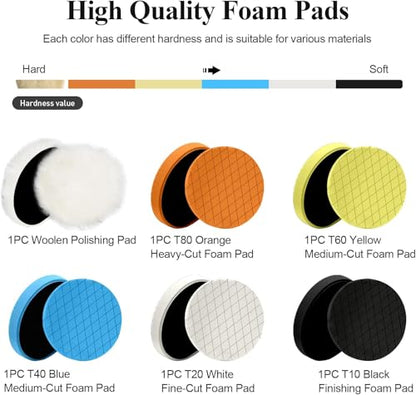 Autolock 6" Buffing Polishing Pads, 6Pcs 6.5inch 165mm Face for 6 Inch Backing Plate Compound Buffing Sponge and Woolen Pads Cutting Polishing Pad Kit for Car Buffer Polisher, Polishing and Waxing - size: 6.5 Inch